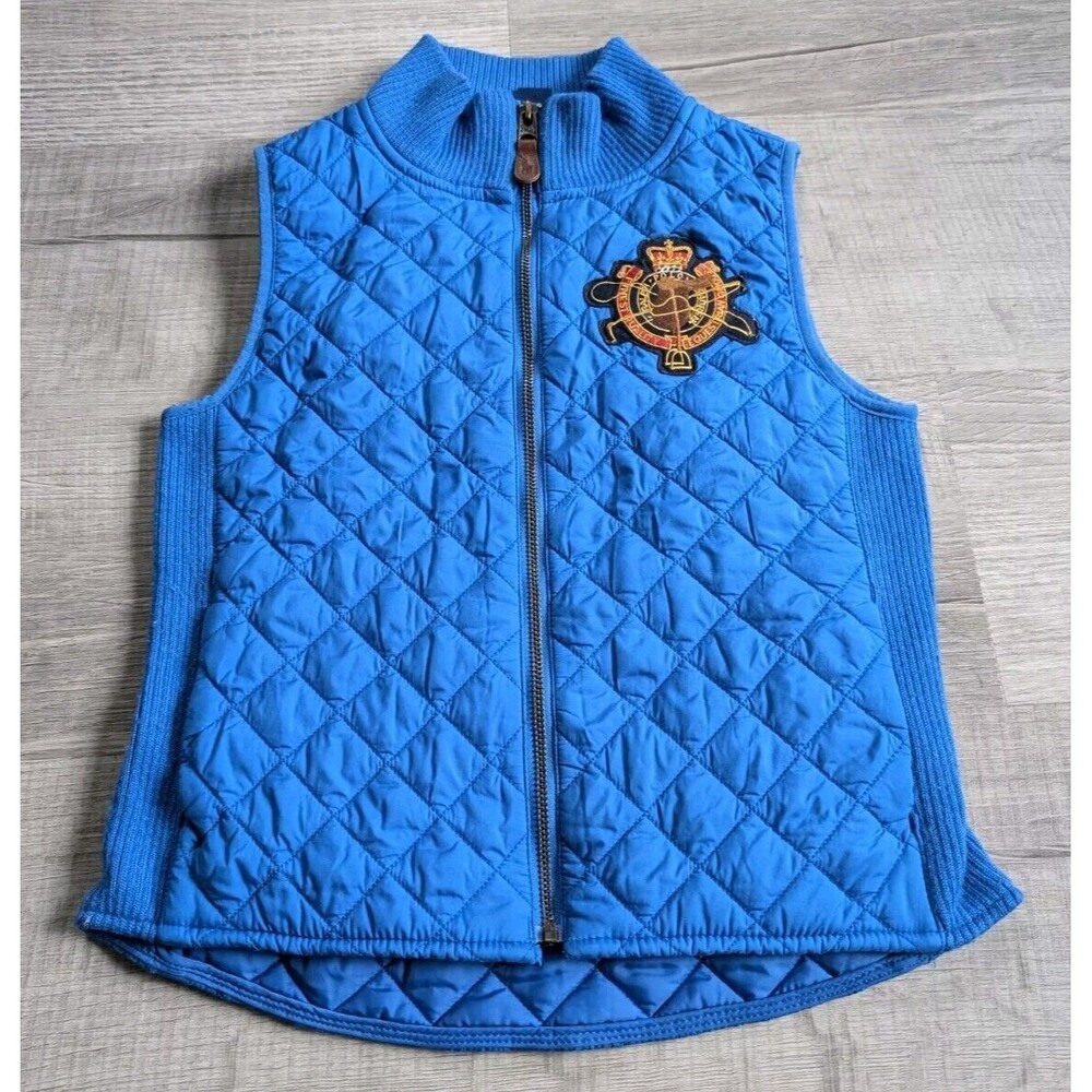 Polo Ralph Lauren Vest Girls Large Insulated Quilted Equestrian Logo Zip Jacket